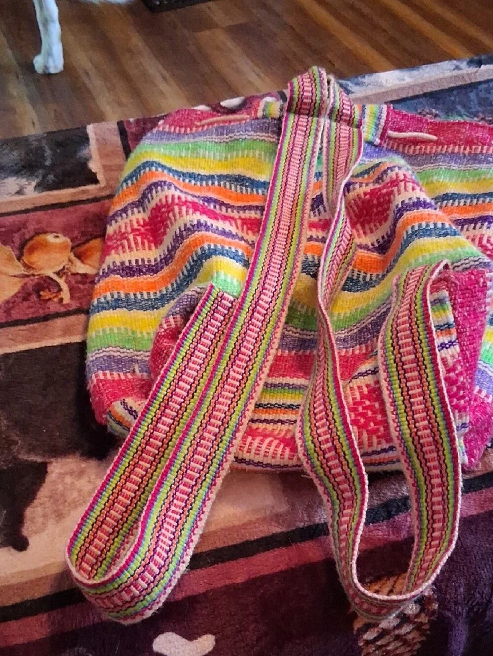 Handwoven Multicolor Stripe Backpack — Pink Accent